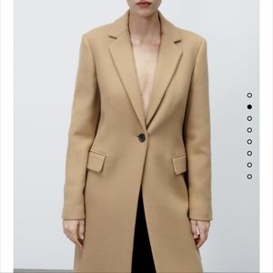 ZARA WOMENS MENSWEAR STYLE WOOL BLEND COAT LIGHT TAN CAMEL BROWN